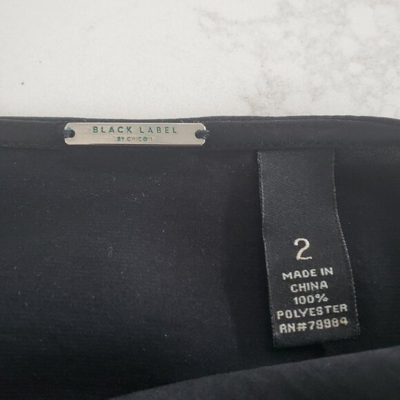 Chico's Black Label Asymmetrical Black Tiered Tunic Top with Roll Up Sleeves  2 - Picture 7 of 9